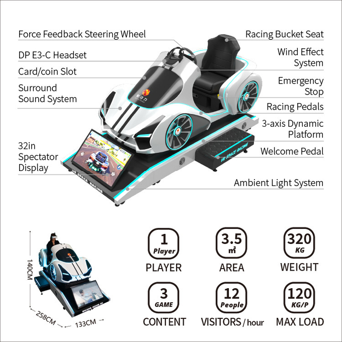 арена имитатора вождения автомобиля виртуальной реальности 9d с платформой Vr движения участвуя в гонке игровой автомат 4