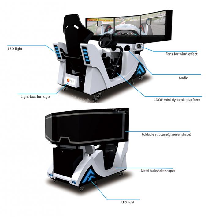 Крытый имитатор виртуальной реальности гоночного автомобиля аркады с 3 экраном 4КВ 0