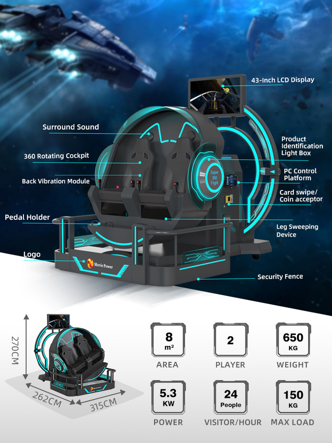 VR 360 2-местный 9d Ролик VR Машины 360 вращения VR Кино 360 градусов Летающие стулья Симулятор 1